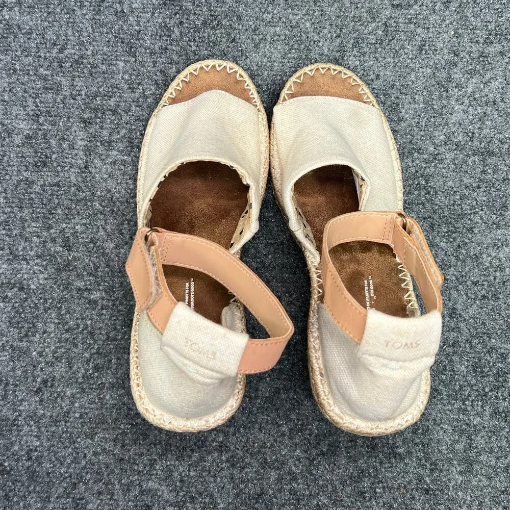 Toms Marisol Wedge Sandals Women's 9 Cream Canvas Espadrille Ankle Strap‎ Shoes